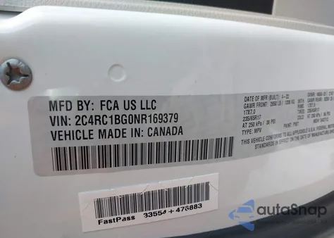 2022 Chrysler Pacifica Touring L from USA, damaged, VIN 2C4RC1BG0NR169379